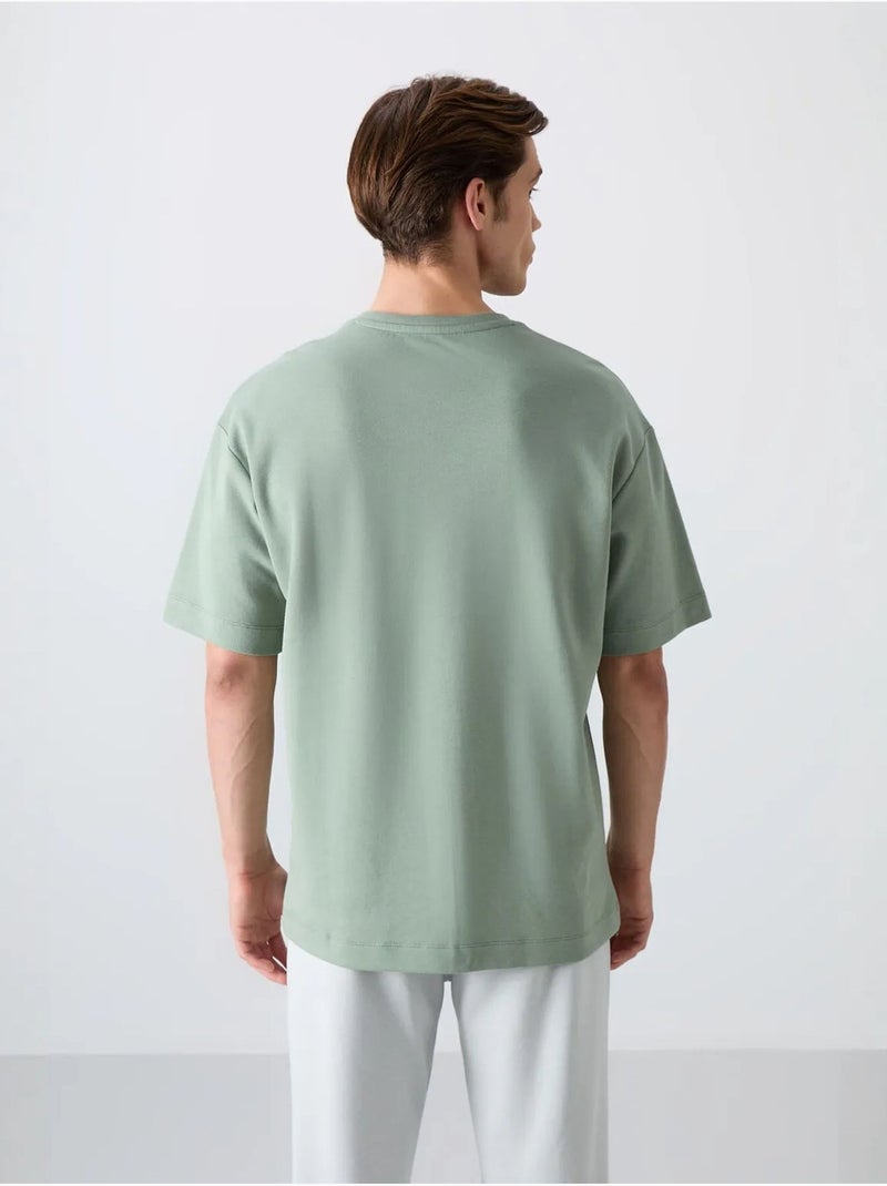 T-shirt oversize en mélange coton à col rond tommy Vert - Kiabi