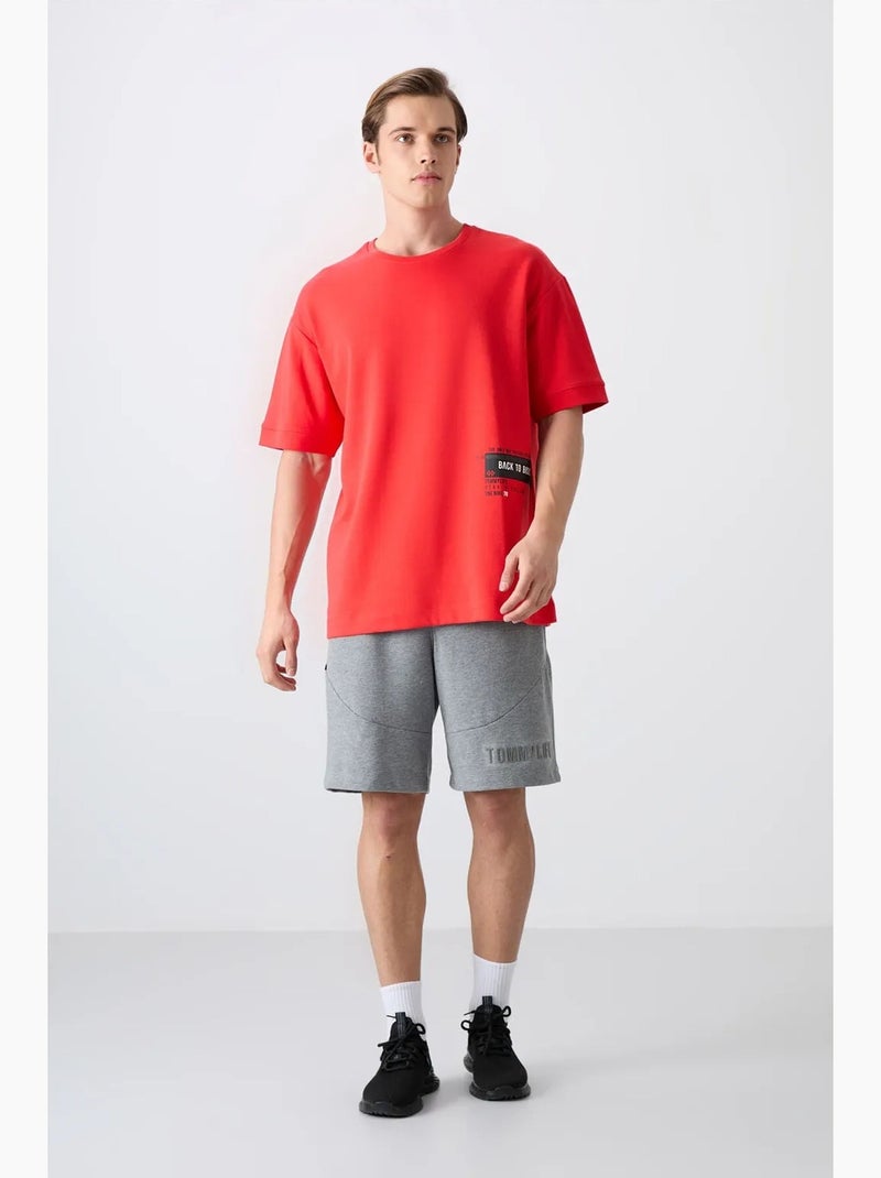 T-shirt oversize en mélange coton, col rond tommy Rouge - Kiabi