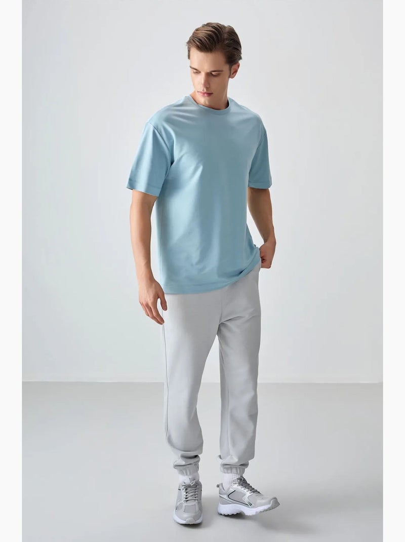 T-shirt oversize en mélange de coton à col rond tommy Bleu ciel - Kiabi