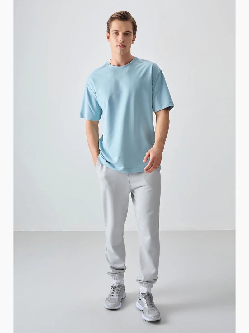 T-shirt oversize en mélange de coton à col rond tommy Bleu ciel - Kiabi