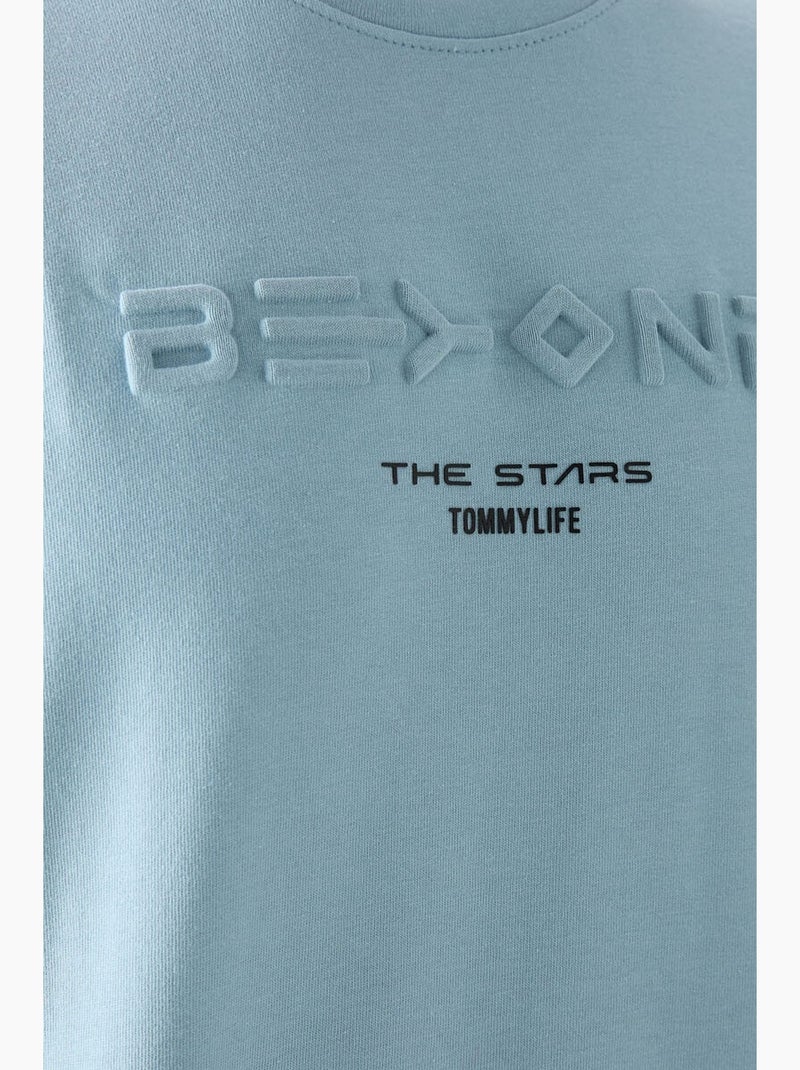 T-shirt oversize en mélange de coton à col rond tommy Bleu ciel - Kiabi
