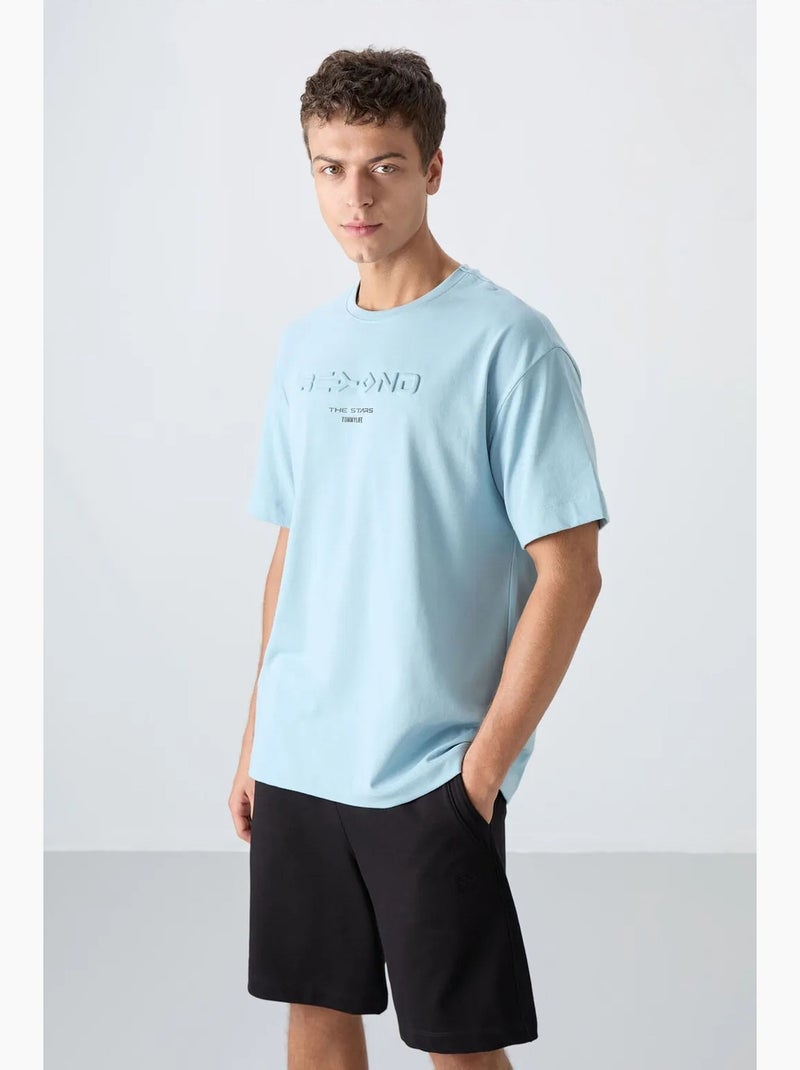 T-shirt oversize en mélange de coton à col rond tommy Bleu ciel - Kiabi