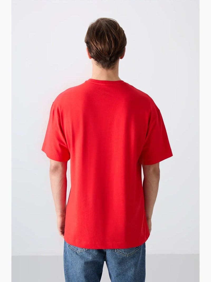 T-shirt oversize en mélange de coton à col rond tommy Rouge - Kiabi