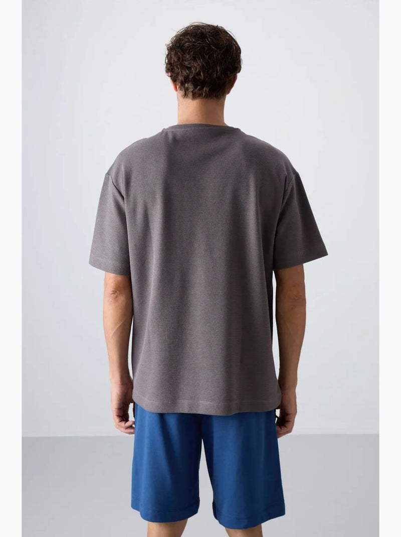 T-shirt oversize en mélange de coton avec poche et col rond tommy Gris Noir - Kiabi