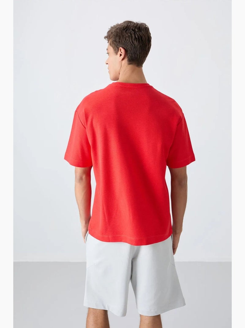 T-shirt oversize en mélange de coton avec poche et col rond tommy Rouge - Kiabi