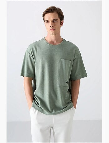 T-shirt oversize en mélange de coton avec poche et col rond tommy