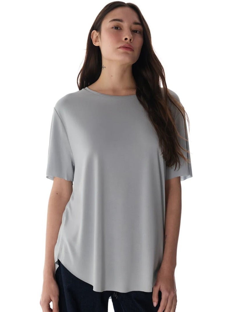 T-shirt oversize en modal à col rond penti Gris clair - Kiabi