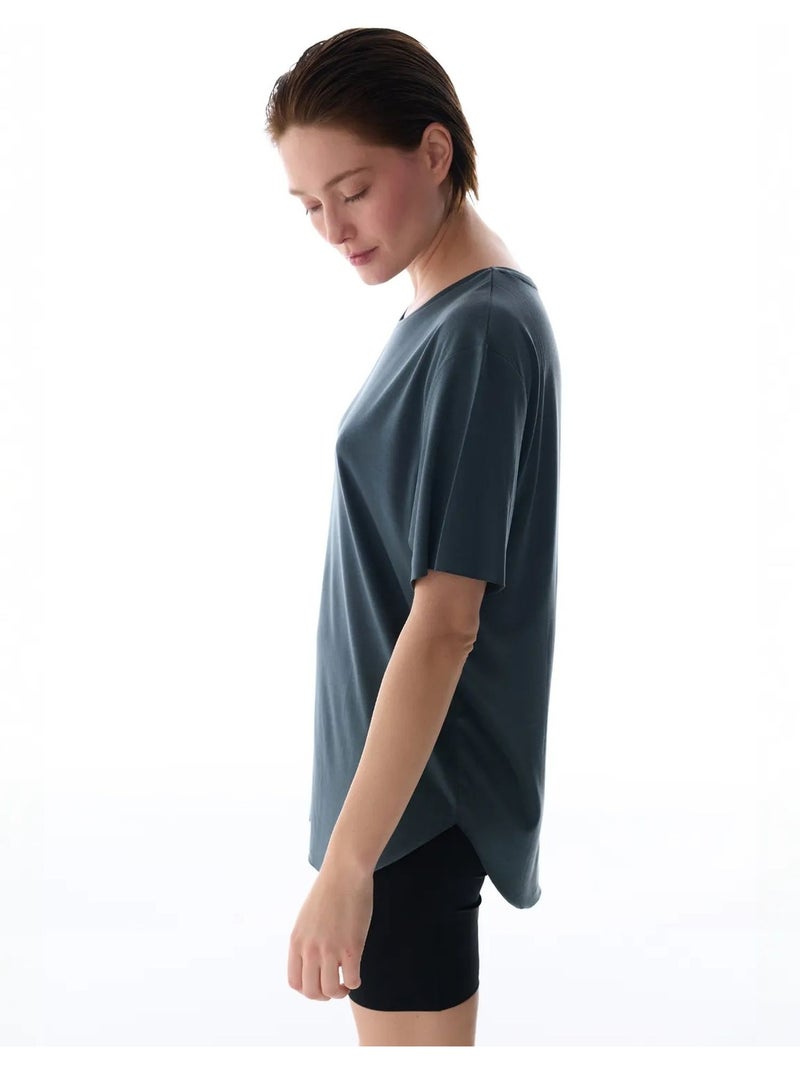 T-shirt oversize en modal à col rond penti Gris Noir - Kiabi