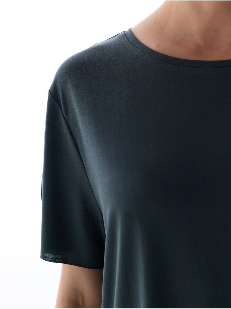 T-shirt oversize en modal à col rond penti Gris Noir - Kiabi