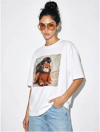T-shirt oversize imprimé à col rond lucci avec détail accessoire