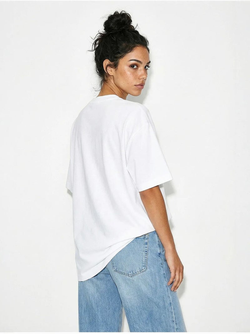 T-shirt oversize imprimé à col rond lucci avec détail accessoire Blanc - Kiabi