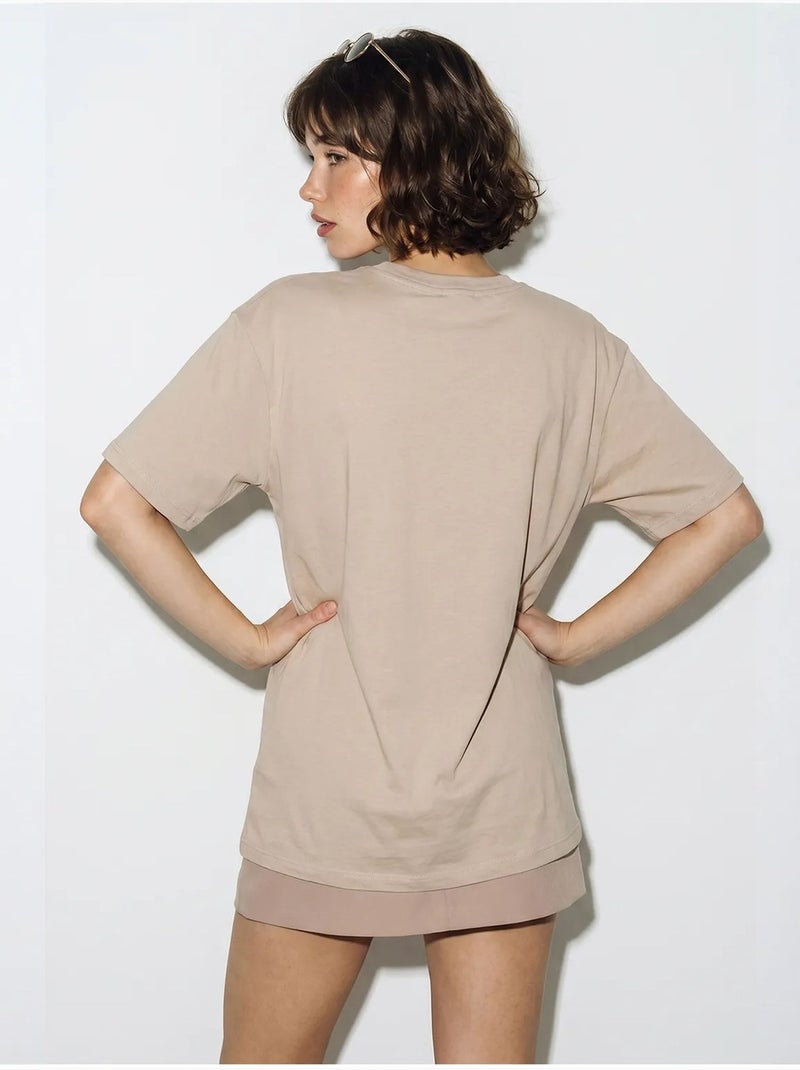 T-shirt oversize imprimé à col v lucci Beige argile - Kiabi