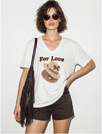 T-shirt oversize imprimé à col v lucci