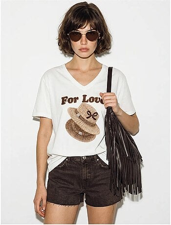 T-shirt oversize imprimé à col v lucci
