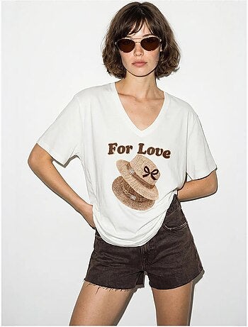 T-shirt oversize imprimé à col v lucci