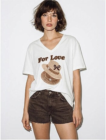 T-shirt oversize imprimé à col v lucci