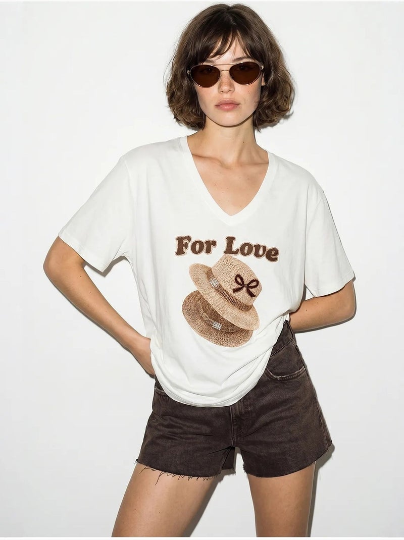 T-shirt oversize imprimé à col v lucci Blanc - Kiabi