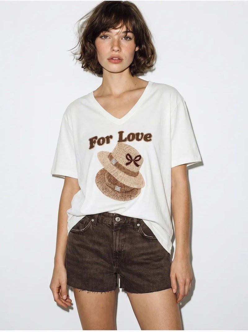 T-shirt oversize imprimé à col v lucci Blanc - Kiabi