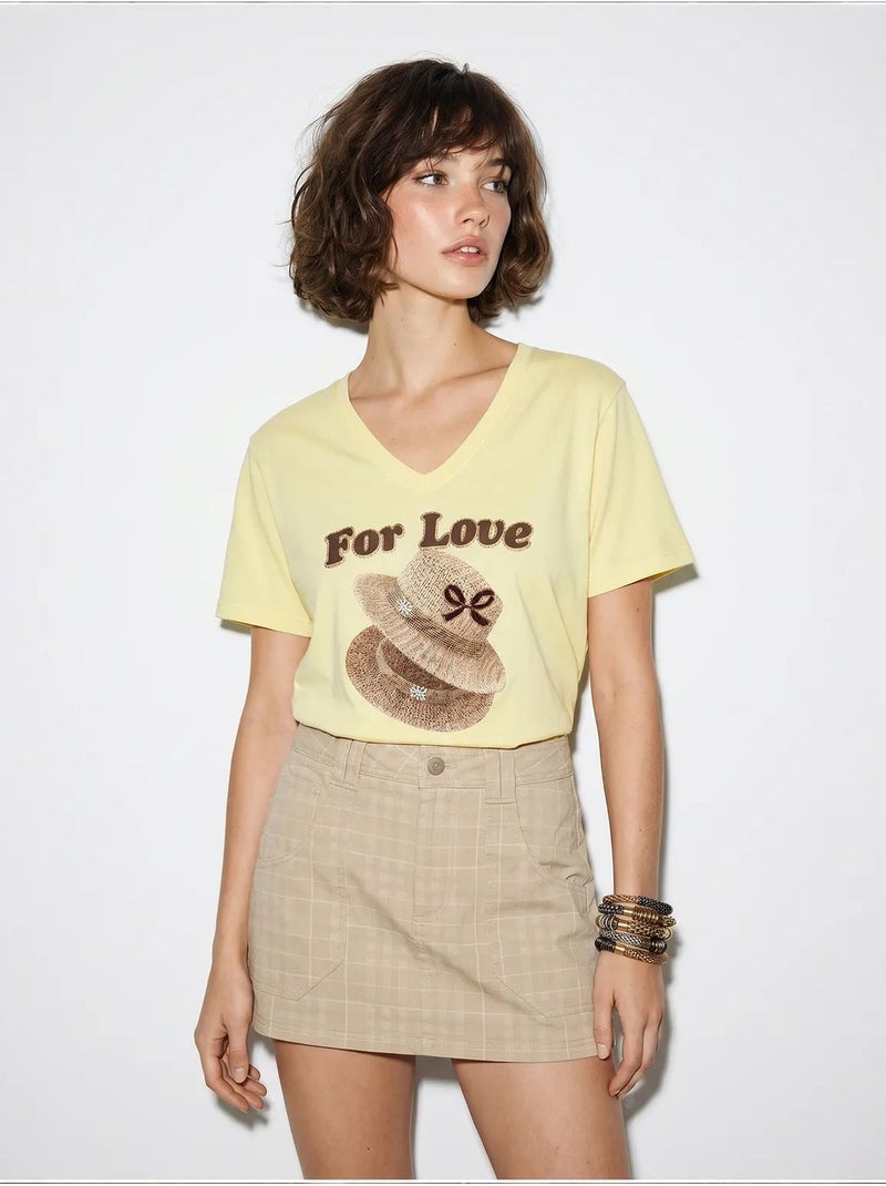 T-shirt oversize imprimé à col v lucci Jaune citron - Kiabi