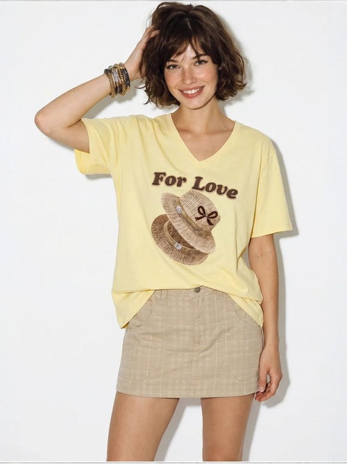 T-shirt oversize imprimé à col v lucci - Kiabi T-shirt oversize imprimé à col v lucci - Kiabi