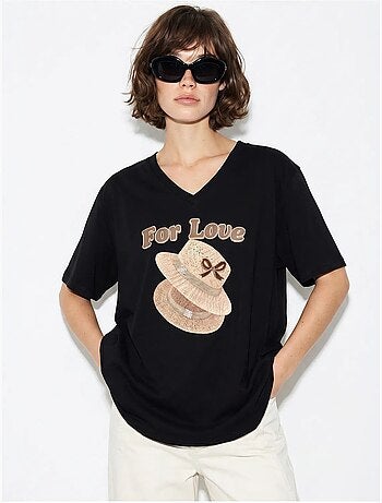T-shirt oversize imprimé à col v lucci