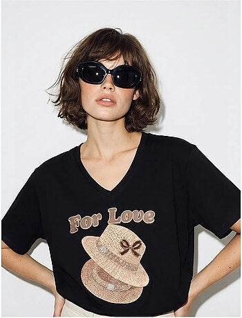 T-shirt oversize imprimé à col v lucci