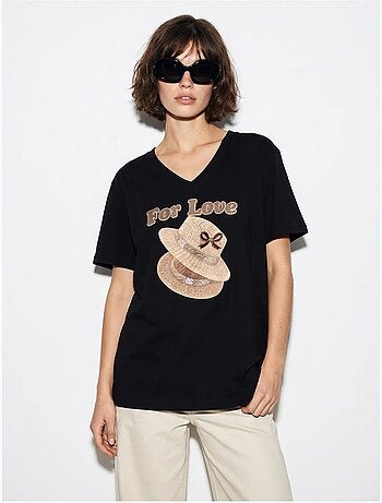 T-shirt oversize imprimé à col v lucci