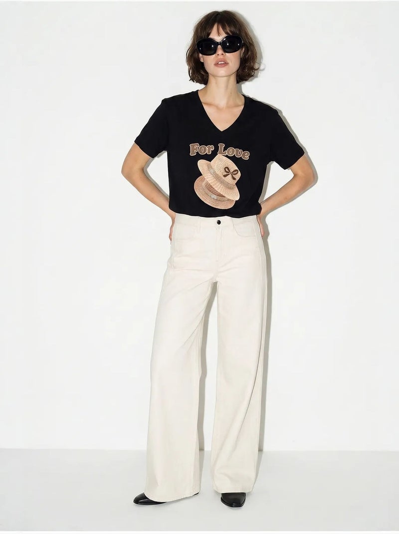 T-shirt oversize imprimé à col v lucci Noir - Kiabi