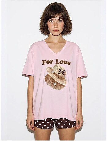 T-shirt oversize imprimé à col v lucci