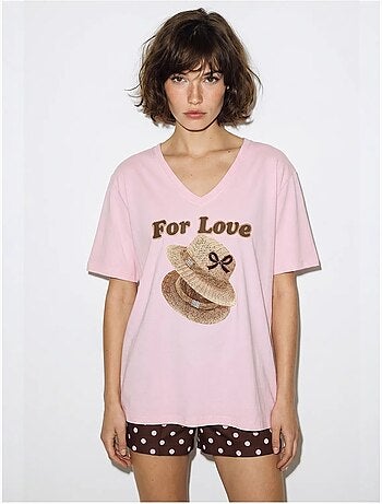 T-shirt oversize imprimé à col v lucci