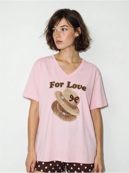 T-shirt oversize imprimé à col v lucci - Kiabi T-shirt oversize imprimé à col v lucci - Kiabi