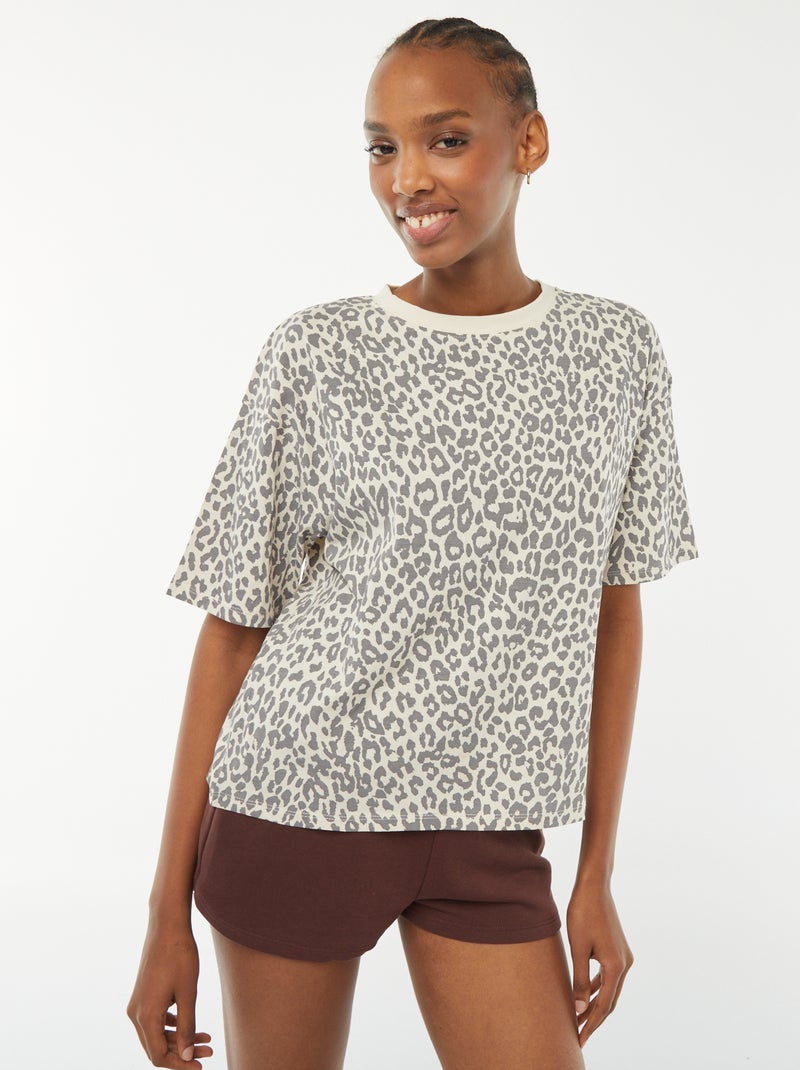 T-shirt oversize imprimé léopard Gris - Kiabi