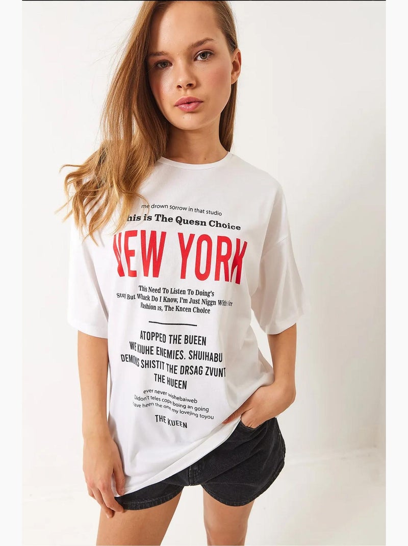T-shirt oversize imprimé new york lucci Blanc - Kiabi