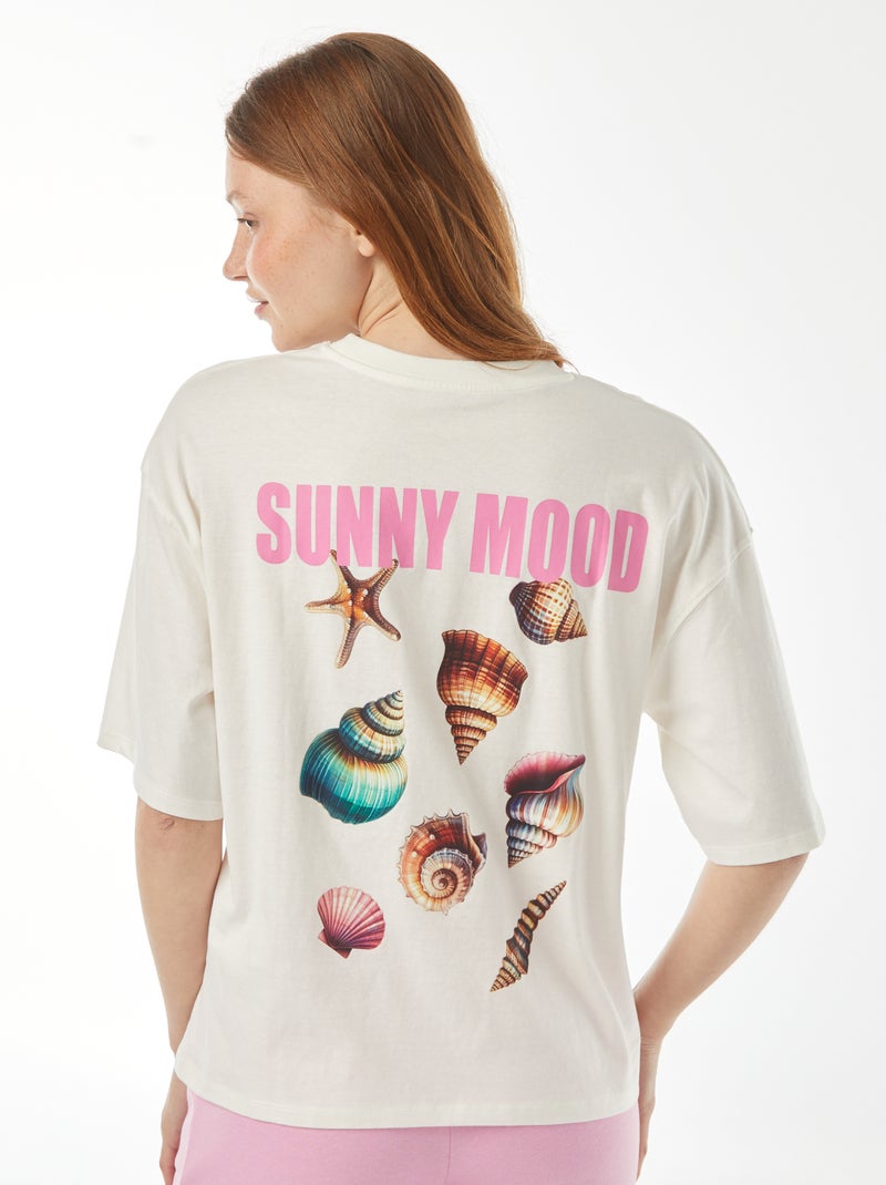 T-shirt oversize manches courtes imprimé 'coquillages' Blanc - Kiabi