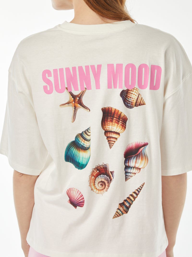 T-shirt oversize manches courtes imprimé 'coquillages' Blanc - Kiabi