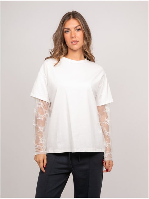 T-shirt oversize manches dentelle falea - Kiabi