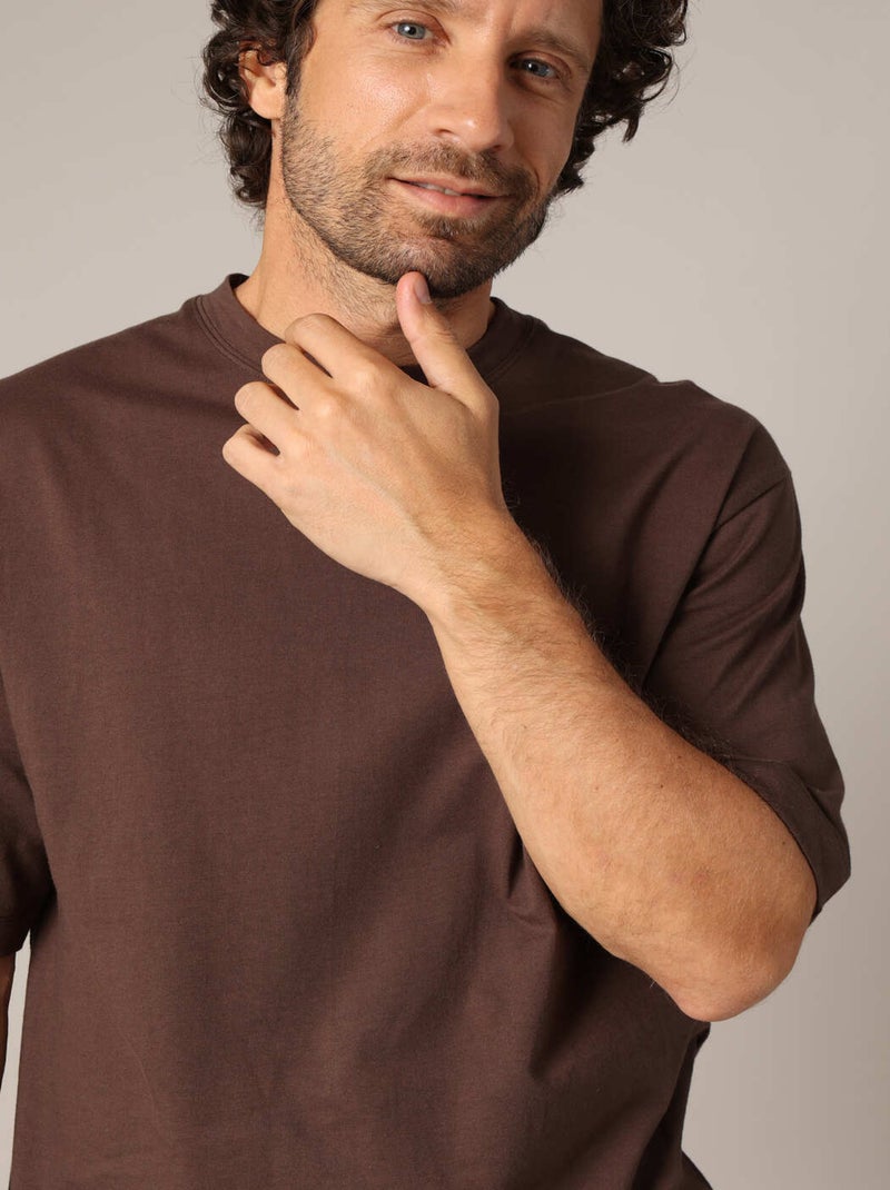 T-shirt oversize uni en 100% coton 'Deeluxe' Marron foncé - Kiabi