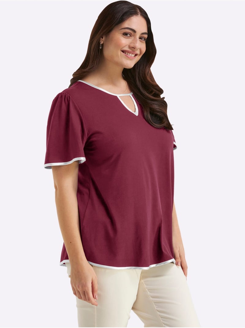 T-shirt Passepoil Satiné - Taille Standard - Sheego Bordeaux - Kiabi