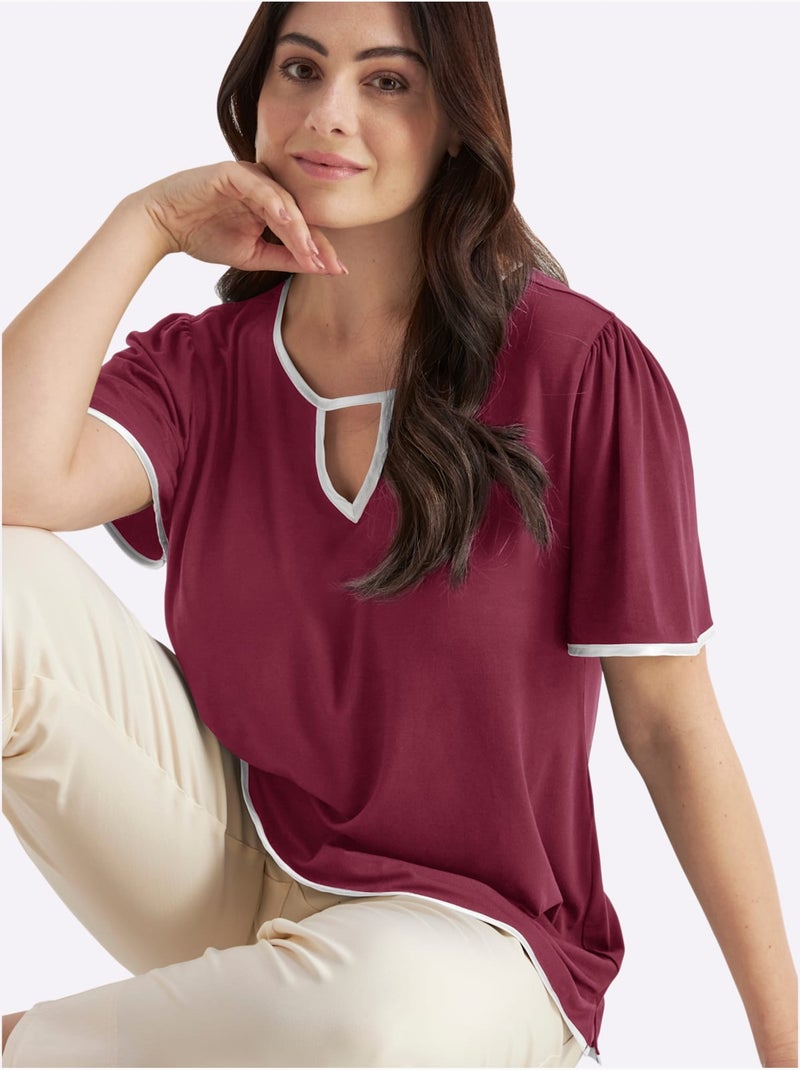 T-shirt Passepoil Satiné - Taille Standard - Sheego Bordeaux - Kiabi