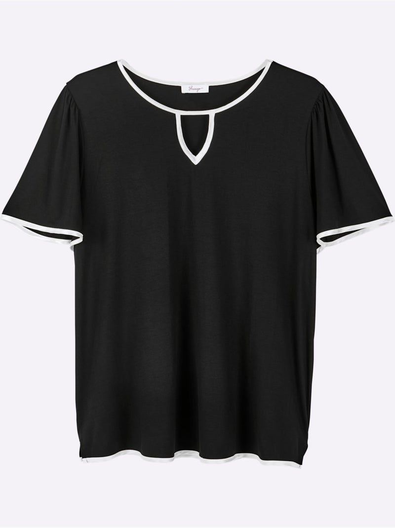 T-shirt Passepoil Satiné - Taille Standard - Sheego Noir Blanc - Kiabi