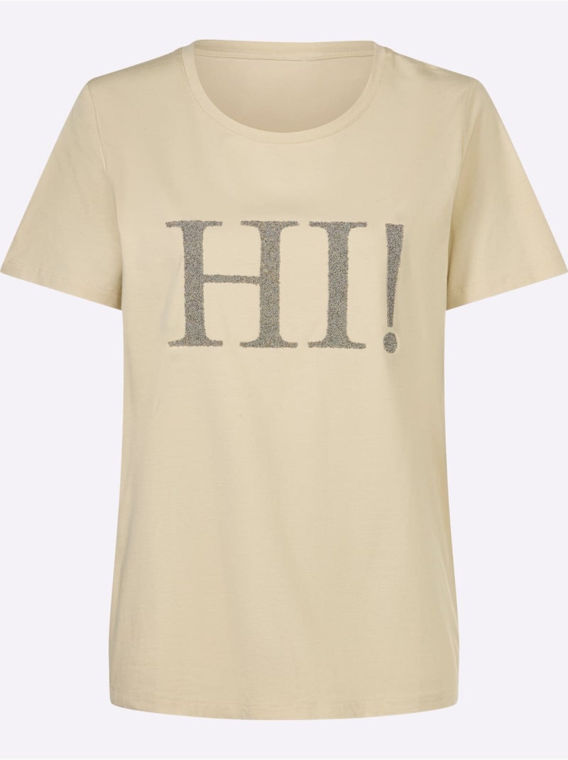 T-shirt Perles Fantaisie - Taille Standard - Helline Sable - Kiabi