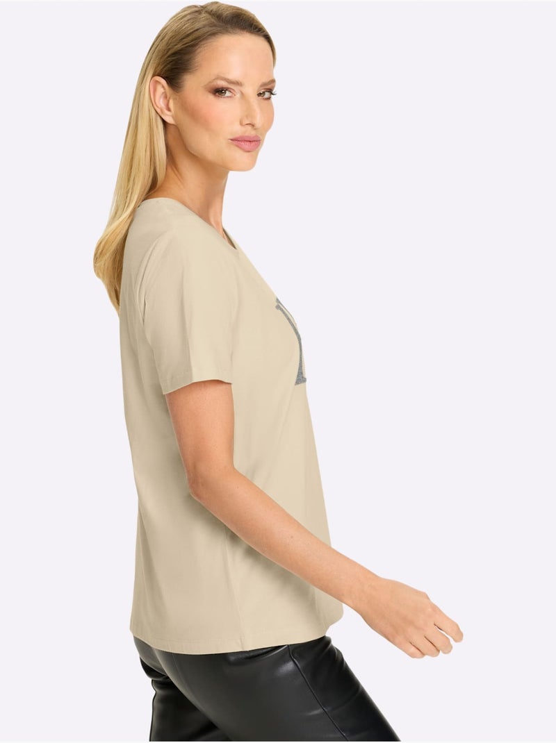 T-shirt Perles Fantaisie - Taille Standard - Helline Sable - Kiabi