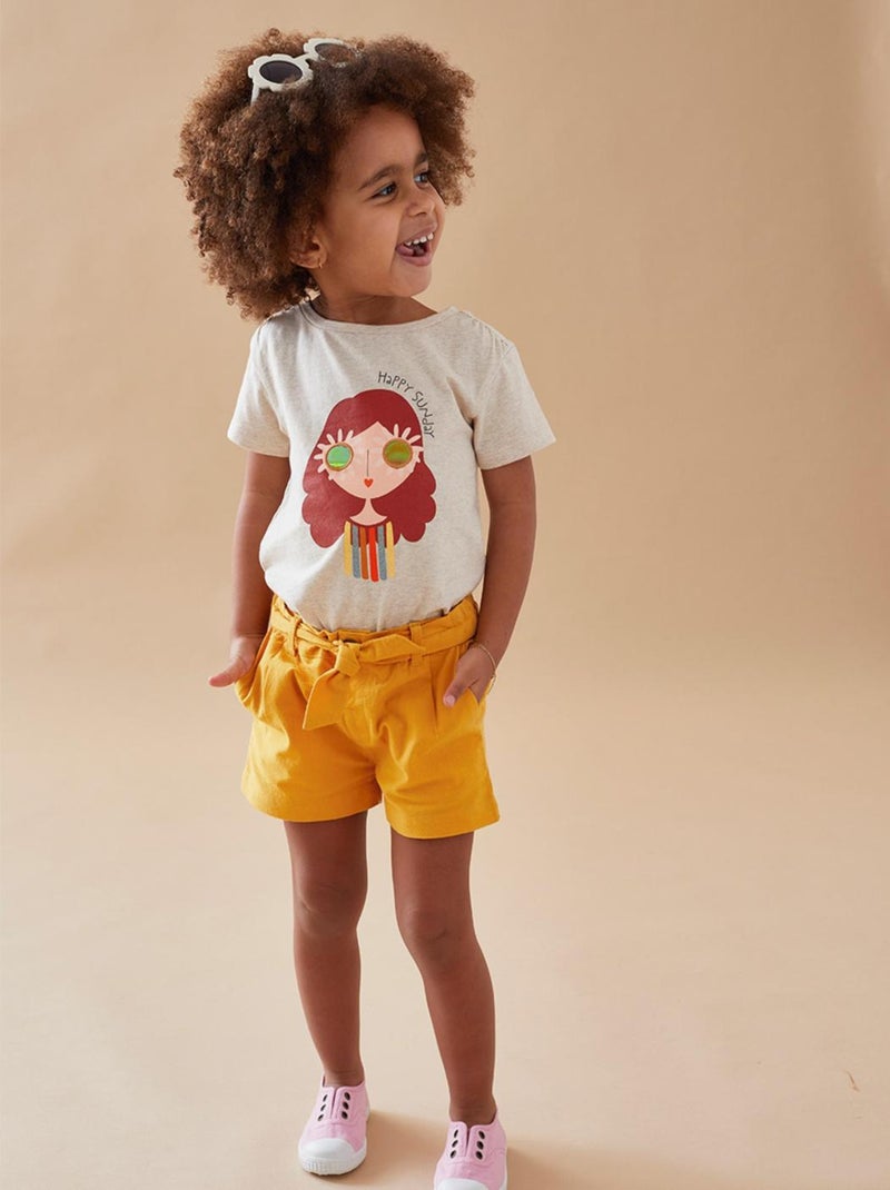 T-shirt petite fille à courtes manches, chiné Noukie's Beige - Kiabi