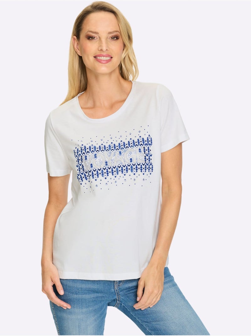 T-shirt Pierres Brillantes Fantaisie - Taille Standard - Helline Blanc - Kiabi