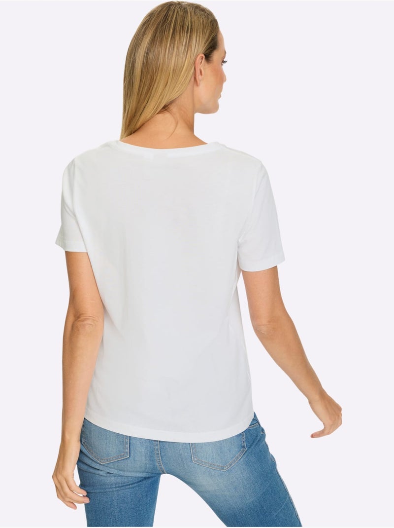 T-shirt Pierres Brillantes Fantaisie - Taille Standard - Helline Blanc - Kiabi