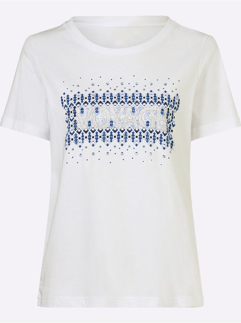 T-shirt Pierres Brillantes Fantaisie - Taille Standard - Helline Blanc - Kiabi