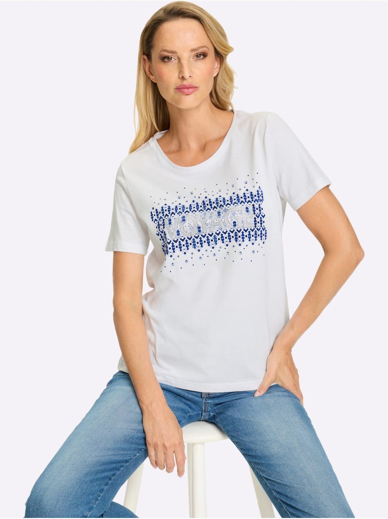 T-shirt Pierres Brillantes Fantaisie - Taille Standard - Helline Blanc - Kiabi