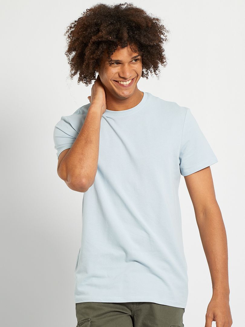 T-shirt piqué de coton bleu gris pâle - Kiabi