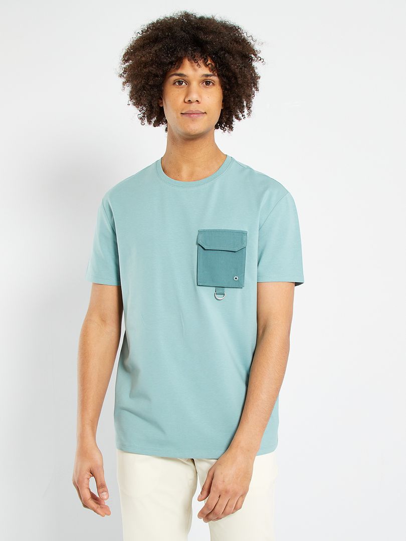 T-shirt poche poitrine bleu turquoise - Kiabi