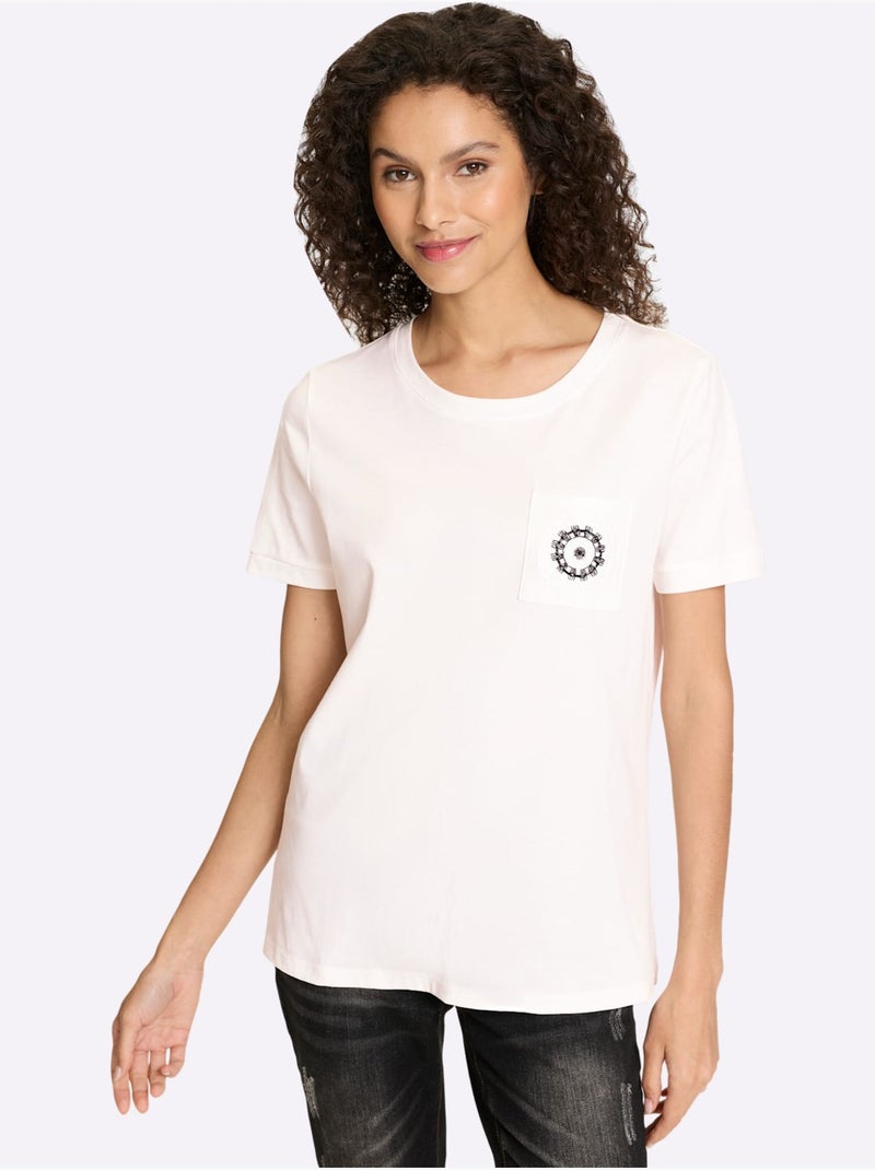 T-shirt Poche Poitrine Brodée - Taille Standard - Helline Ecru - Kiabi